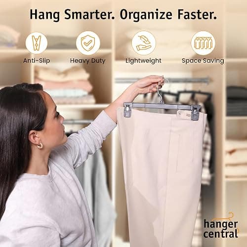Hanger Central 30 Pack Pants Hangers – 12 Inch Slim Plastic Clothes Hangers with Clips for Skirts, Shorts & Trousers – Non Slip Grip, Heavy Duty Space Saver with Swivel Hook – Black Closet Organizer thumbnail 3