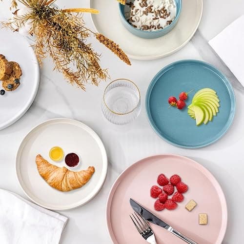 AmorArc Ceramic Dinnerware Set for 4 | Handpainted Stoneware Plates and Bowls with Rustic unglazed terracotta | Scratch Resistant, Dishwasher & Microwave Safe Dishes Sets- 12-Pcs Colorful thumbnail 4