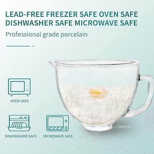 Glass Bowl Compatible With KITCHENAID Stand Mixer,5QT,With Red Lid Compatible with Artisan 5KSM125, 5KSM150, 5KSM175, 5KSM7580, KSM150, RRK150 and More Models for Simple Attachment thumbnail 6