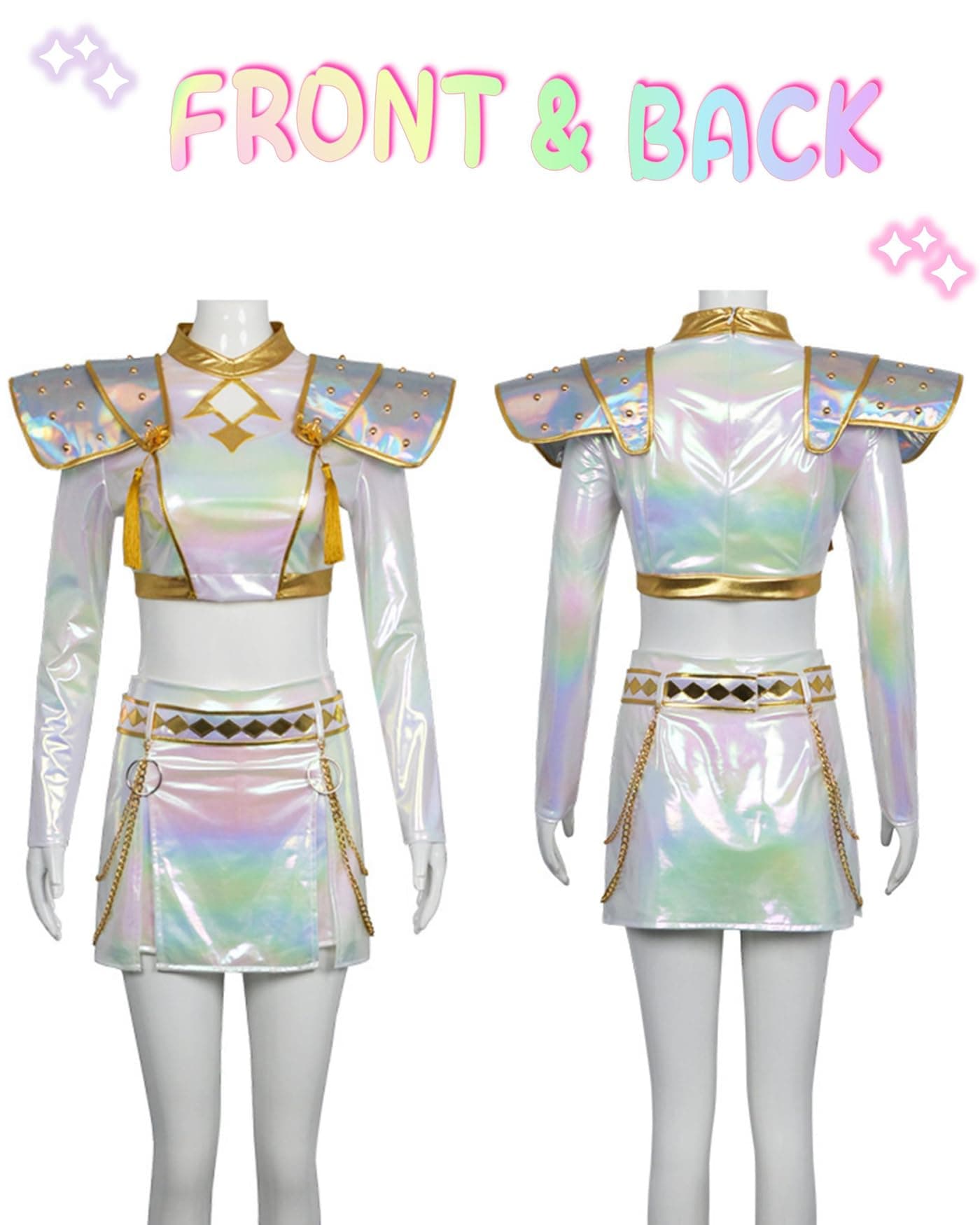 Women's Demon-Hunting Stage Costume, K-Pop Idol Mira/Zoey/Rumi Performance Outfits, Anime Character Cosplay Full Set for Halloween - X-Large - Zoey thumbnail 7