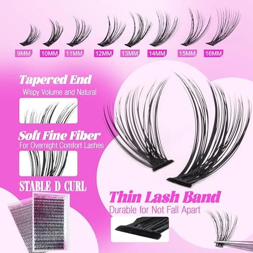 Eyelash Extension Kit 320pcs Lash Clusters D Curly 9-16mm Mix 40D Individual Lashes Wispy Lash Clusters Kit with Lash Bond and Seal and Remover Lash Applicator for Lash Extension Beginners thumbnail 4