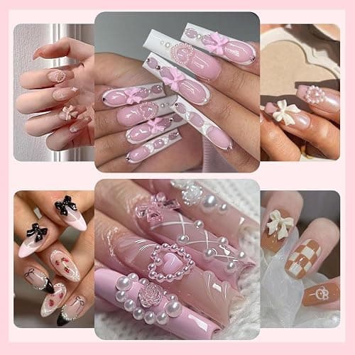 VelvetGlow 3D Nail Charms and Nail Gems, Cute Nail Rhinestones and Charms Y2K for Nails Nesign,Variety Butterfly Bow Moon Star Flower Junk Case Charms Gold Pearls Nail Jewels for Nail Art thumbnail 7