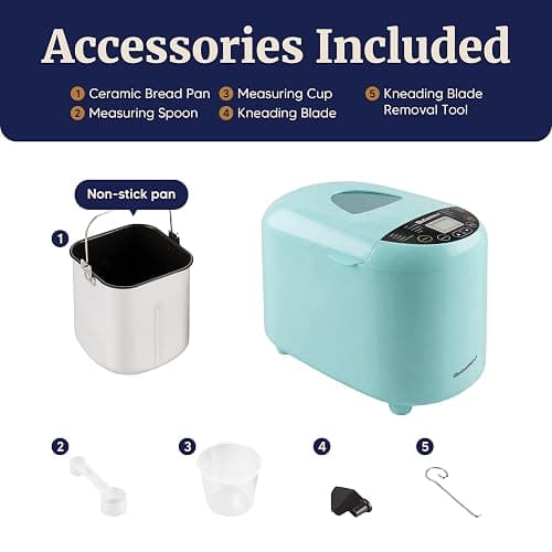 Elite Gourmet Programmable Bread Maker, 2 Lb, 3 Sizes, 19 Presets, Mint | Features Gluten-Free, Dough and Jam Presets Plus a Delay Timer thumbnail 8