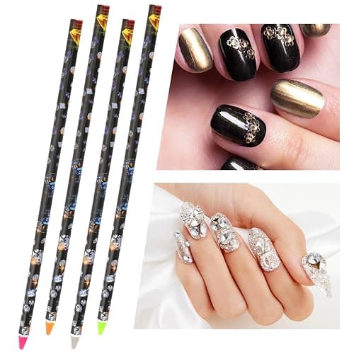 Hariendny 4 Pack Rhinestone Picker Tool Adhesive Resin Picker Pencil Nail Point Drill Pen Dotting Wax Pencil Gem Pick up Tools for Nail Art DIY with Pencil Sharpener thumbnail 3