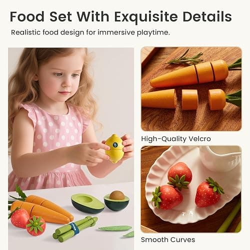 Tiny Land Wooden Play Food for Play Kitchen, 7PCS Fruit and Vegetable Toys | Pretend Toy Food Set, Kids Kitchen Accessories, Role Play Grocery Gift for Boys and Girls, Montessori Toy for Toddler thumbnail 4