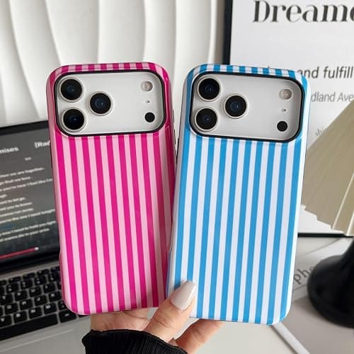 Longlayss Compatible with iPhone 17 Pro Case Cute Aesthetic Striped Phone Case for Women Girl Shockproof Slim TPU and Hard PC Protective Cover (Blue) thumbnail 4