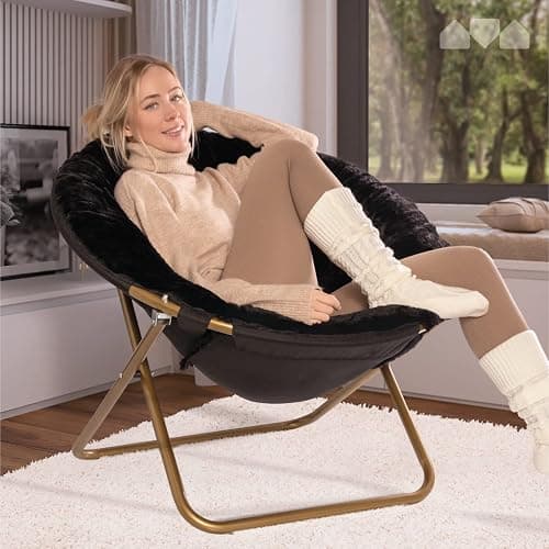 Milliard Saucer Chair For Adults, Teens & Kids, Black, Faux Fur XL Circle Chair for Bedroom, Dorm & Gaming, Foldable Comfy Accent Seat for Small Spaces, Folding Moon / Mushroom / Round Oversized Style thumbnail 2