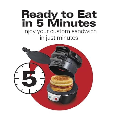 Hamilton Beach Breakfast Sandwich Maker with Egg Cooker Ring, Customize Ingredients, Perfect for English Muffins, Croissants, Mini Waffles, Perfect White Elephant Gifts, Black (25477) thumbnail 8