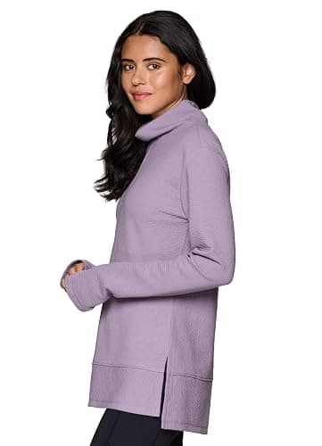RBX Active Women's Ultra Soft Quilted Cowl Neck Pullover Sweater, Lightweight Mock Neck Tunic Sweatshirt with Thumbholes - Light Purple Shadow - Large thumbnail 4