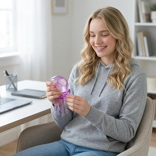 Nee doh Glitter Jellyfish Squishy Toy, Stress Relief Fidget Toy for Adults, Soft TPR Sensory Toy with Wiggly Tentacles, Portable Anxiety Relief Squeeze Ball for Office, School & Travel (Blue) thumbnail 5