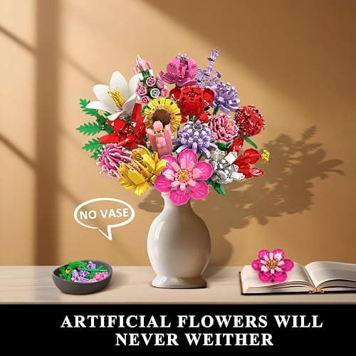 PLAXSOON Flower Bouquet Building Set, 1464 PCS Botanical Collection Building Block Toy, 18 Flowers Rose Sunflower Home Plant Decor, Birthday Gifts for Adults Women Boys Girls 8-12+ thumbnail 4