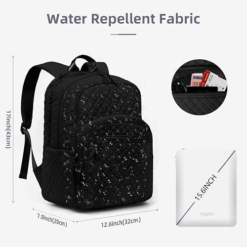 RosaRubus Backpack for Women,College Backpack,Quilted Casual Daypack,Waterproof Bookbag for 15.6Inch Laptop (Black) thumbnail 4