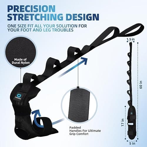 comness Foot and Calf Stretcher-Stretching Strap For Plantar Fasciitis, Heel Spurs, Foot Drop, Achilles Tendonitis & Hamstring. Yoga Foot & Leg Stretch Strap. (Black) thumbnail 6