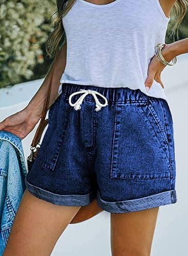 GOLDPKF Womens Jean Shorts for Denim Casual Summer Mid Waist Frayed Stretchy Ripped - 1a-dusty Blue - X-Large thumbnail 2