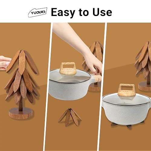 Yuoyar Trivets, Wooden Tree-Shaped Sapeli Wood Drink Trivets Set for Coffee Table, Kitchen Table Decor thumbnail 5