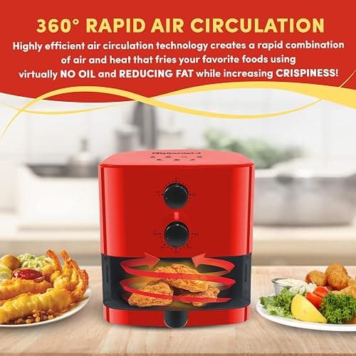 Elite Gourmet EAF-3218R Personal 1.1 Quart Compact Space Saving Electric Hot Air Fryer Oil-Less Healthy Cooker, Timer & Temperature Controls, Red. thumbnail 6