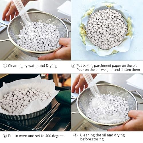 FurRain Ceramic Pie Weights Reusable 10mm Baking Beans Pie Crust Weights Natural Ceramic Stoneware with Wheat Straw Container thumbnail 7