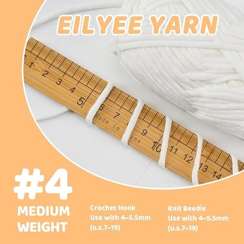 EILYEE Easy Yarn for Crocheting and Knitting #4 Medium Weight - Easy-to-See Stitches, Beginner-Friendly Cotton-Nylon Blend Yarn, White, 165 g/5.8 oz,3 Pack thumbnail 3