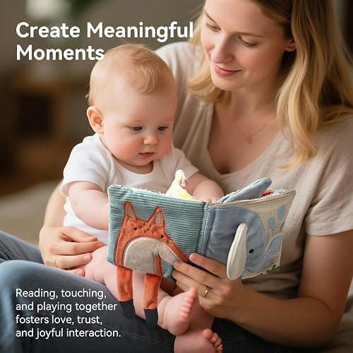 Macabaka Montessori Soft Baby Book - Sensory Book for Babies 0-12 Months with Crinkle Paper, Touch & Feel Textures, Baby Safe Mirror & Teether. Educational Infant Toys for Tummy Time, Newborn thumbnail 7