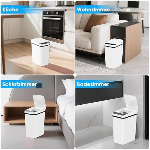Gaethra 2er Set Mülleimer mit Sensor, 12L Automatischer Elektrischer Deckel Sensor, 3 Betriebsmodi, Leise Wasserdicht Intelligenter Abfallbehälter, für Küche Büro Wohnzimmer Badezimmer (2 er Weiß) thumbnail 7