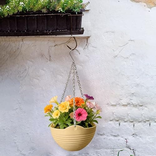 Srmayyi 8 Pack 8 Inch Plastic Self Watering Hanging Planters,Colorful Hanging Basket Planter with Drainer and Metal Chain,Garden Flower Plant Pot Container for Indoor Outdoor Plants,8 Colors thumbnail 6