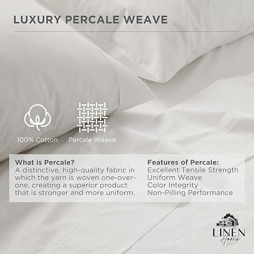 Linen Home 100% Cotton Percale Weave Fitted Sheet, Full Size, White, 1 Deep Pocket Fitted Sheet, Fits Mattress Upto 16" Crisp and Cool Strong Bed Linen, 54"X75"+15" thumbnail 3