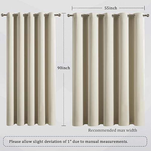 DUALIFE 90 Inch Curtains Cream Beige, Vertical Window Drapes for Bedroom, 60 Inch Wide Room Darkening Curtains for Living Room,Grommet Top 60x90 Inches Long, 2 Panels thumbnail 2