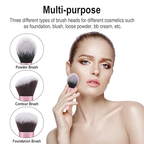 Yrarbil Foundation Contour Powder Brush Set, 3PCS Premium Travel Kabuki Makeup Brush for Blending Setting Buffing with Liquid, Powder and Cream thumbnail 4
