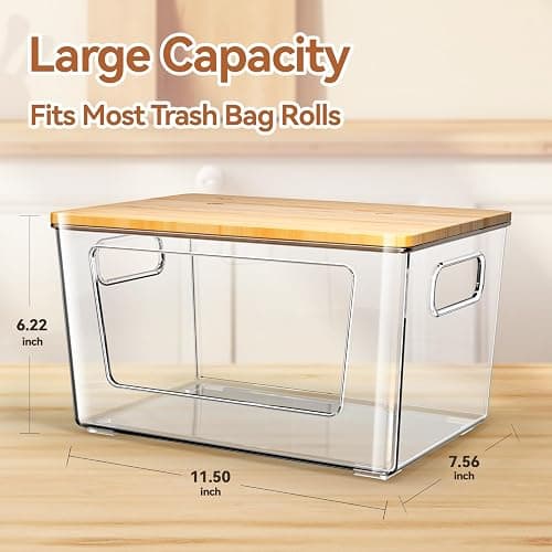 spospo 2 Pack Trash Bag Holder with Bamboo Lid Stackable Trashbag Dispenser | Extra Large Garbage Bag Holder for Kitchen Laundry Room Under Sink Organization and Storage thumbnail 2