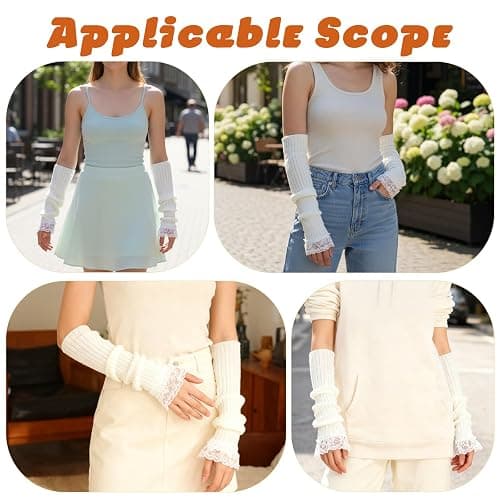 FdcLixuvol White Arm Warmers for Long Sleeve Fingerless Y2K Arm Warmers Knitted Lace Arms Sleeves Cool Girls Arms Covers White Long Goth Fingerless Sleeve for Women thumbnail 7