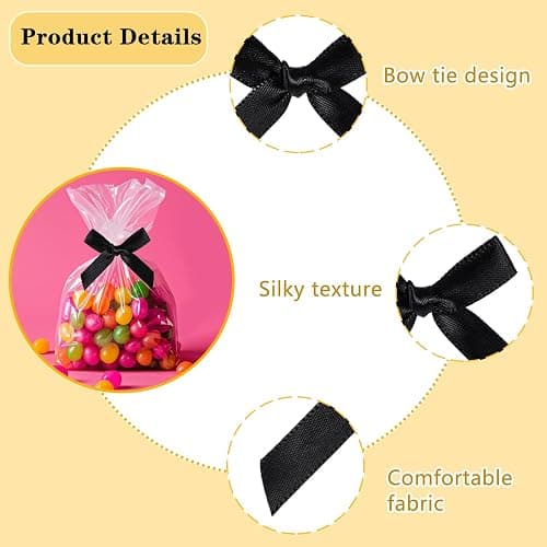 AOZUO 100 Pieces Tiny Bows, Mini Black Bows DIY Satin Fabric Bow Gift Wrapping Small Ribbon Bow Premade for Treat Bags Cake Pops Candy Wedding Favors Bridal Shower Christmas Decor(Black) thumbnail 6