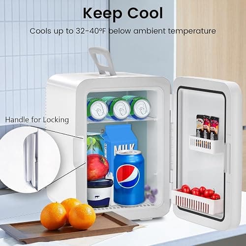 Electactic Compact Mini Fridge, 15 Can Portable Small Refrigerator with AC/DC Adapters, 10 Liter / 2.6 Gal Small Cosmetics Cooler for Beverage, Food, Skincare, Bedroom, Dorm, Office and Car, White - White - 10L(15 Cans) thumbnail 4
