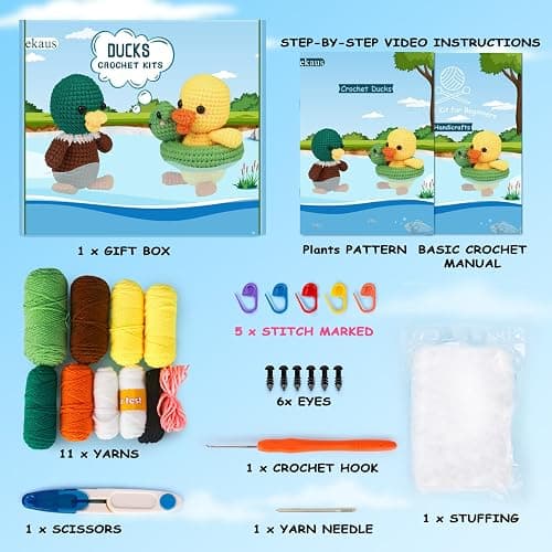 ekaus Crochet Kit for Beginners, Crochet Kit with Step-by-Step Video Tutorials, Crochet DIY Knitting Supplies for Adults, Crochet Ducks(45%+ Yarn) thumbnail 2