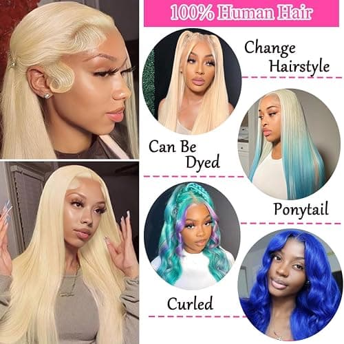 26 Inch 613 Lace Front Wig Human Hair Blonde 13X6 HD Transparent Lace Front Wigs Human Hair 180% Density Blonde Glueless Wigs 613 HD Straight Lace Frontal Wig Pre Plucked thumbnail 4