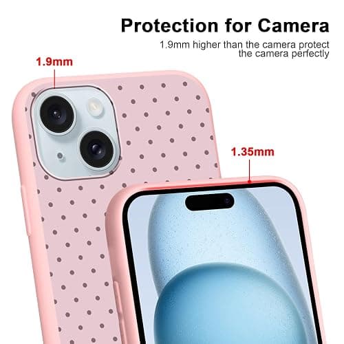 Yirlbey Estivi Cover per iPhone 15 6,1'', Custodia Viola Polka Dot Disegno Motivo Aesthetic Summer per Ragazza Antiurto Rosa Silicone Morbido TPU Bumper Cellulare Protezione Case, Pois thumbnail 3