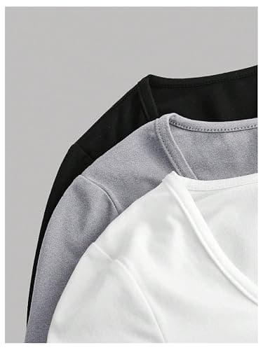 SOLY HUX Girl's 3 Piece Long Sleeve T Shirts Square Neck Basic Slim Fitted Tees Crop Tops Black Grey White 14Y thumbnail 5