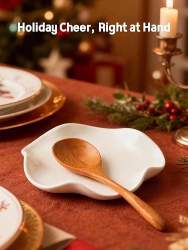 Miamolo Cute Spoon Rest for Stove Top, Ceramic Spoon Holder for Kitchen Counter, 5.3 Inches Coffee Spoon Holder Utensil Rest for Kitchen Gadget Cooking Gift Housewarming Wedding,Kitchen Decor, White thumbnail 4