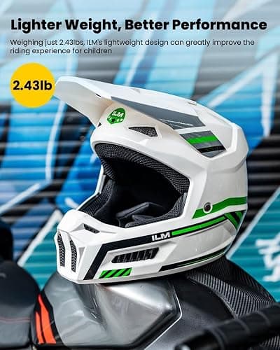 ILM Youth Dirt Bike Helmets Kids ATV Helmet Motorcross BMX Off Road Motorbike with Goggles Gloves Mask DOT Model MT601Y (Spacewalk Green, Youth-Large) thumbnail 3