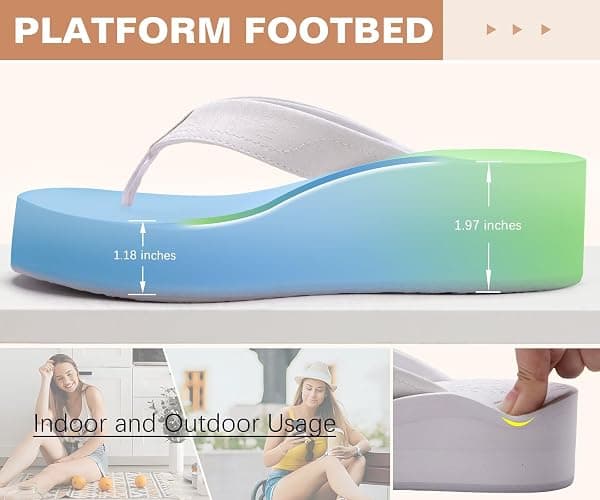 ONCAI Women’s Platform Wedge Flip Flops Trendy Dressy Womans Summer Flatform Chunky Heel Sandals with Comfortable Walking Outdoor Rubber Soles (US Size 5-11) thumbnail 5