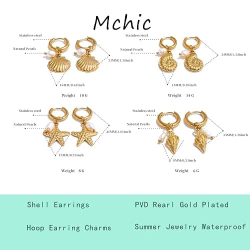 Mchic Starfish Earrings for Women: Gold Seashell Drop Hoop with Pearl Charm Ocean Vacation Dangle Huggie Earrings Coastal Jewelry Cute Small Dainty Summer Accessory thumbnail 7