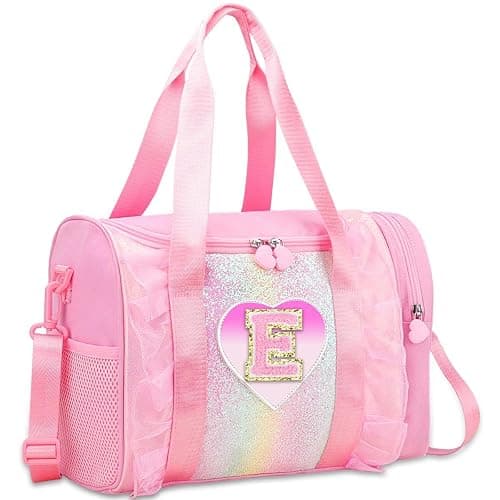 Personalized Monogram Dance Bag for Girls - 3-6 Years duffle bag for Kids Lightweight Water Resistant Oxford Backpack for Ballet Cheerleading Sleepovers Gymnastics Pink E - Image 1