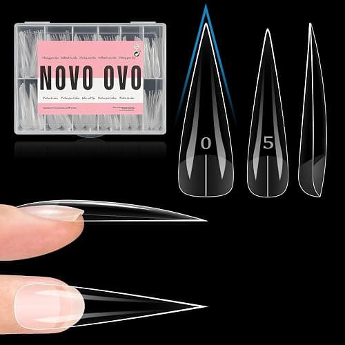 NOVO OVO Halloween XXL Straight Sharp Stiletto Natural Nail Tips Press on (not Sculpted), Normal Thick Extra Long Soak Off Soft Gel Fake Nail Extension, Full Cover False Nails for 12 Sizes 240 pcs - Image 1