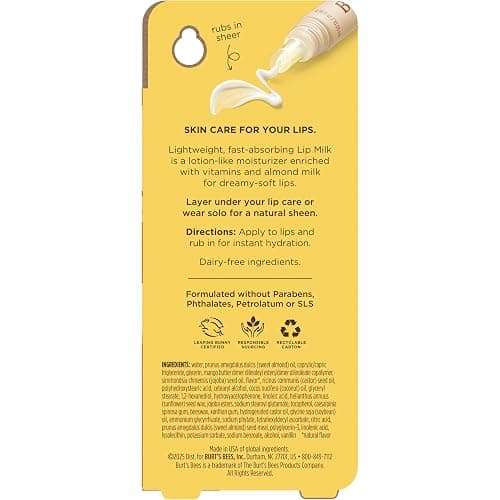 Burt’s Bees Stocking Stuffers, Lip Milk, Daily Lip Moisturizer, Toasted Coconut, Vitamin Enriched Moisturizing Lip Balm with Almond Milk and Jojoba Oil, Hydrating for Softer Lips, 1 Tube, 0.34 Fl Oz thumbnail 15
