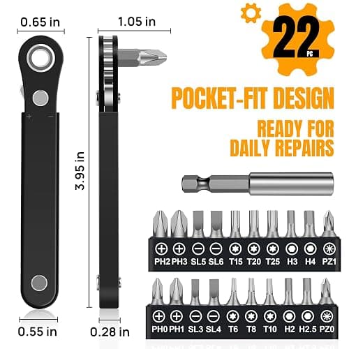 Ratcheting Screwdriver Men Gifts – Right Angle Screwdriver for Tight Spaces, Cool EDC Gadgets, Small Tool Gift for Men Dad Husband thumbnail 2