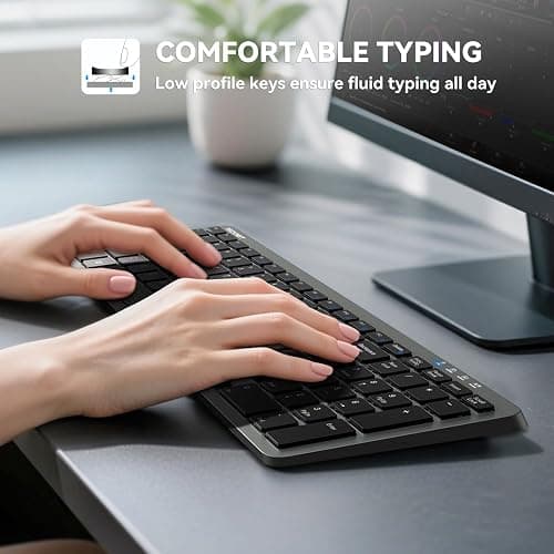 TECKNET Wireless Bluetooth Keyboard Rechargeable - Ultra Slim 2.4G+BT Keyboard with Number Pad, Low Profile Compact Silent Keyboards for Laptop, Computer, PC, Tablet, Multi Devices Easy Switch thumbnail 5