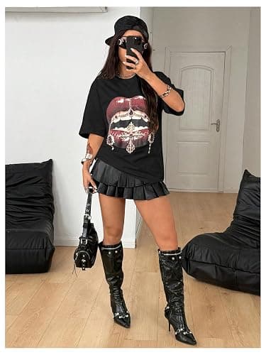 Verdusa Women's Y2k Lips Print Graphic T Shirts Rave Hip Hop Tees Streetwear Going Out Tops thumbnail 6