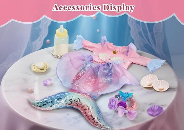 BABESIDE Mermaid Baby Doll Girl, 15-Inch Realistic Soft Baby Dolls with Shiny Mermaid Tail & Accessories, Cute Mermaid Toys for Girls Ages 3-10 Kids, Christmas, Birthday thumbnail 7