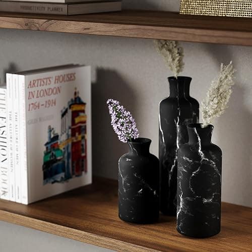 Creative Scents Black Marble Look 3pc Vase Set – Boho Vases for Decor, Modern Vases for Holding Pampas Grass, Dried/Fresh Flowers, Vases for Living Room - Kitchen, Bedroom, Office, Shelf Decor thumbnail 6