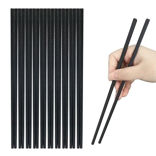10 Pairs Fiberglass Chopsticks, Reusable Chopsticks, 9.3 inches Dishwasher Safe, Non-Slip, Black - Image 1