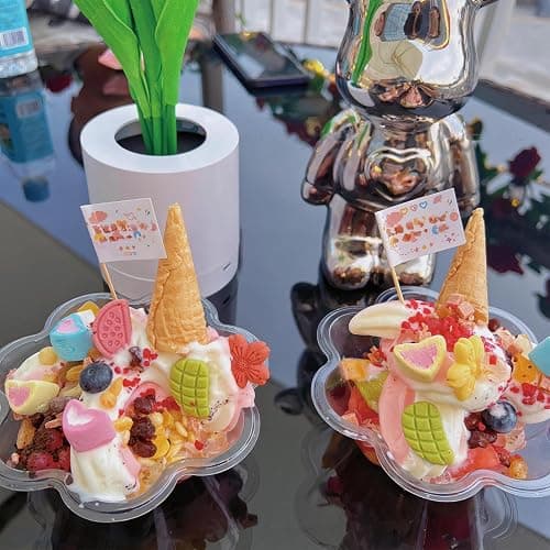 Legredic 50ct 8oz Plastic Dessert Cups with Spoons, Clear Flower shaped Ice Cream Bowls, Party Sundae Serving Bowls, Parfait Appetizer Cups for Ice Cream, Nuts, and Salad thumbnail 2